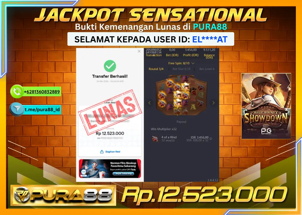 PURA88 JACKPOT WILD BOUNTY SHOWDOWN Rp 12.523.000,- LUNAS